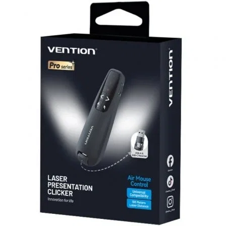 Vention Presentador inalámbrico KQPB0 2.4GHz Negro con Air Mouse y Láser Rojo